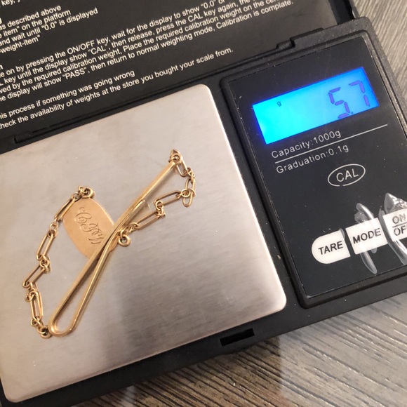 Vintage 14k Gold Tie Clip Chain & Initials “CPW” - Picture 3 of 14